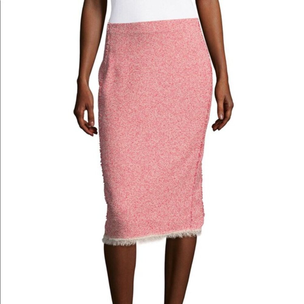 Rebecca Taylor Tweed Pencil Skirt - Pink Cream Fringe - Size 4
